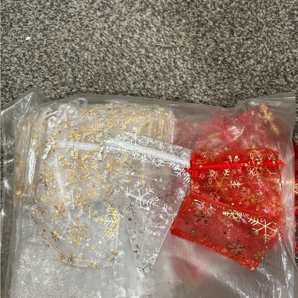 Gold and Red Snowflake Gift Bags